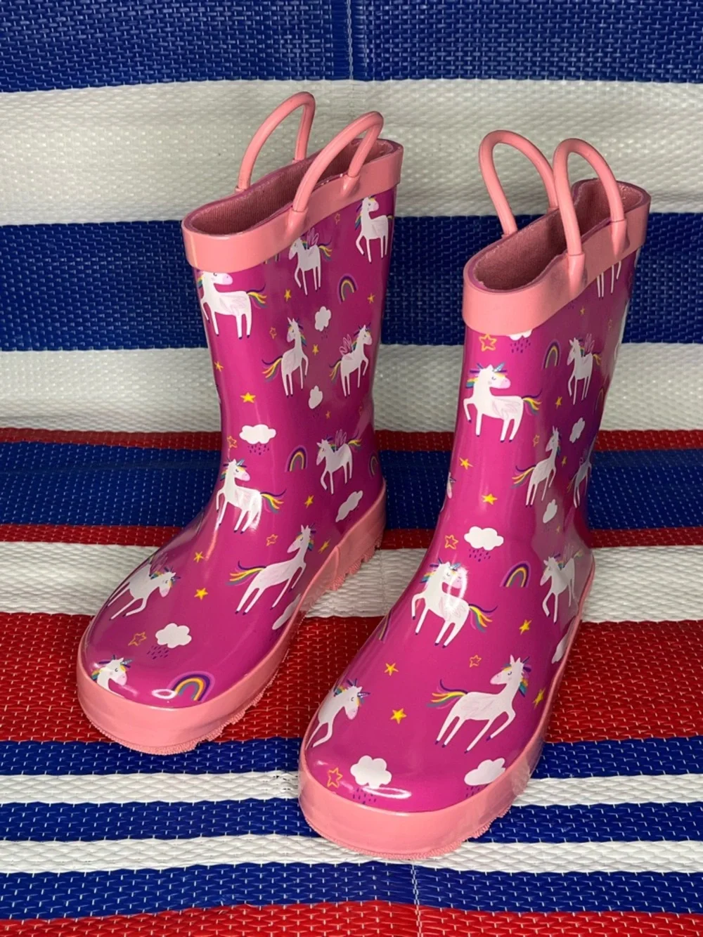 Party PINK Unicorn Rainbow Hbxooxts Kids Outdoor Waterproof Rain Boots Size 13